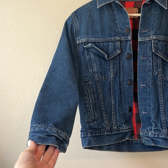 Gap flannel plaid dark wash jean denim jacket size small - Picture 5 of 8